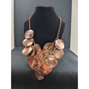 Chunky Copper Statement Necklace With Layered Discs & Adjustable Chain